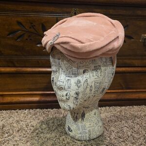 Vintage Pink Velvet Hat with Rhinestone Detail